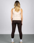 A view of the back of our brown equestrian leggings with full non slip seat.