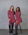 Model wearing berry pink base layer.