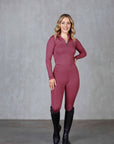 Model wearing berry pink base layer.