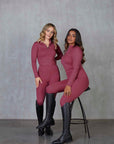 Two models wearing our fleece-lined berry base layer and matching leggings.