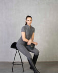 A model wearing our short sleeved grey base layer and matching equestrian leggings.
