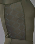 A view of the side panel on our long sleeved khaki base layer.