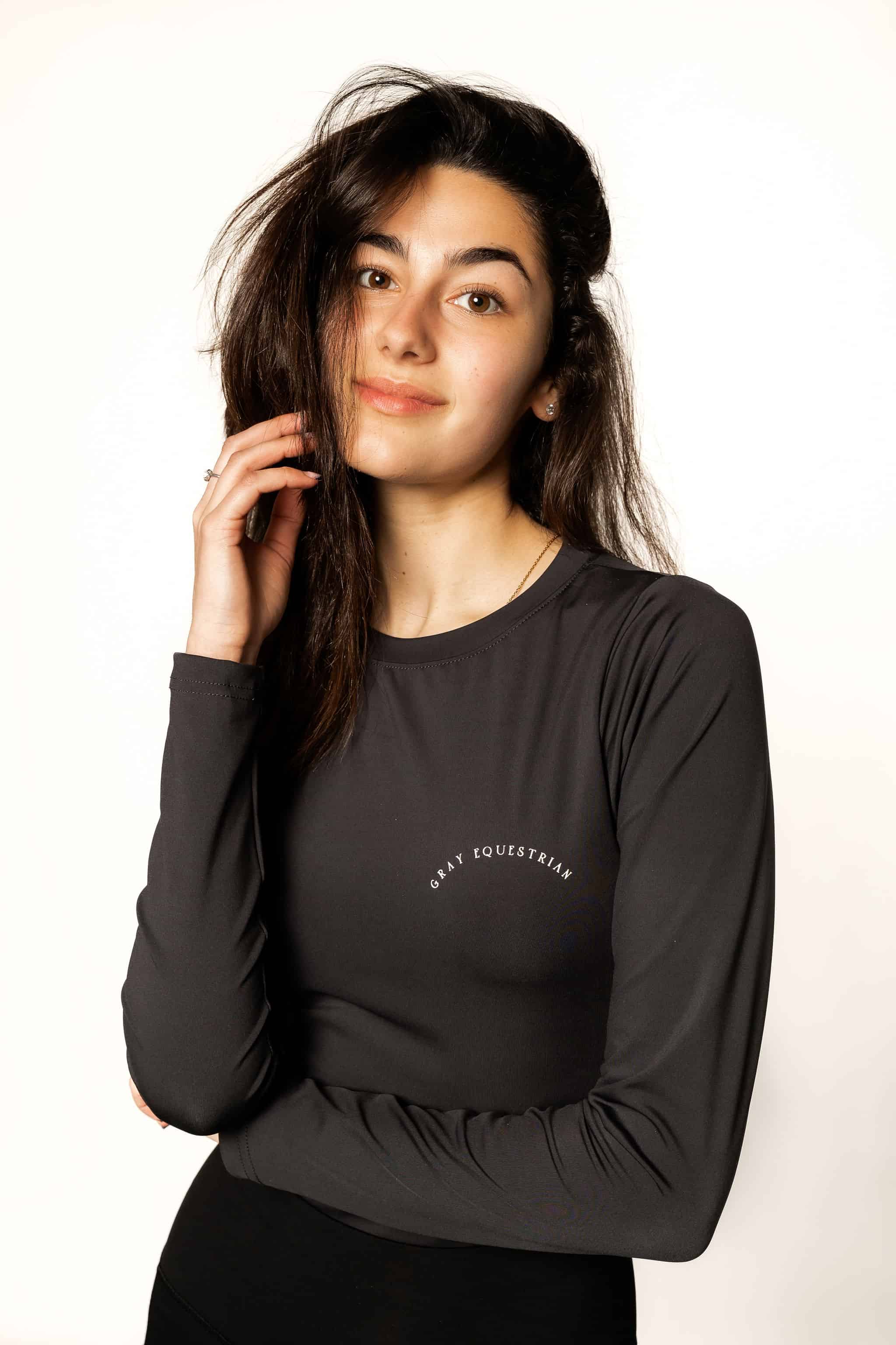 Charcoal Grey Long Sleeved Top Gray Equestrian Clothing