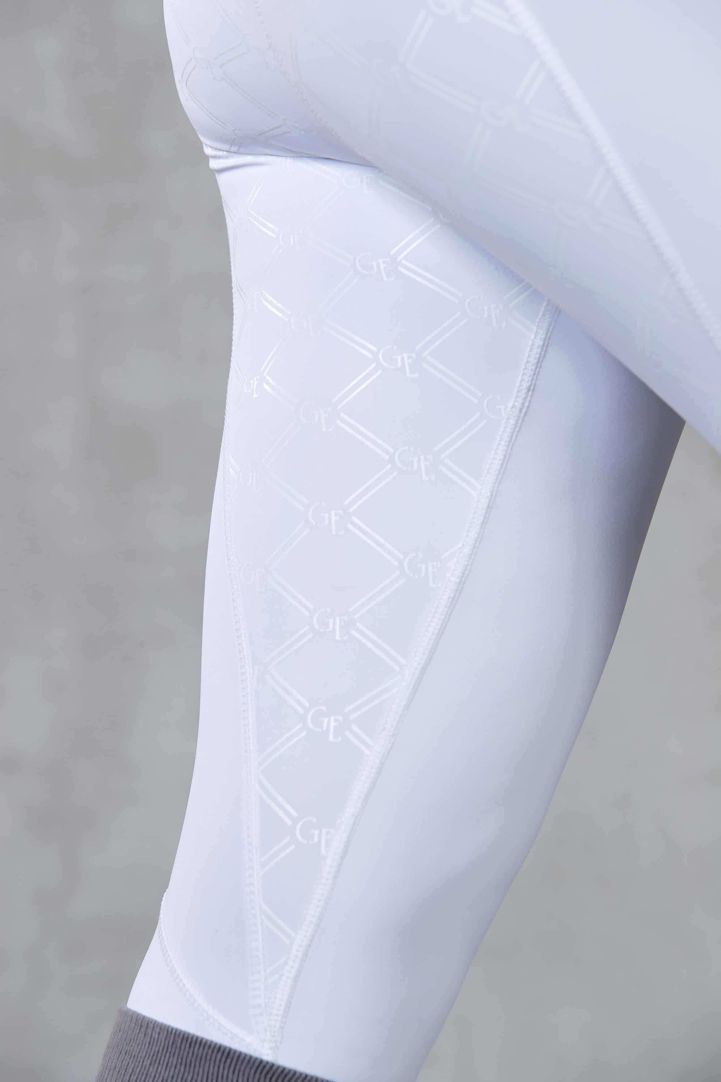 A close up of the white full non slip seat on our childrens competition leggings.