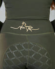 A view of the back of our khaki leggings with full non slip.