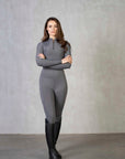 A model wearing our grey long sleeved base layer and matching riding leggings.