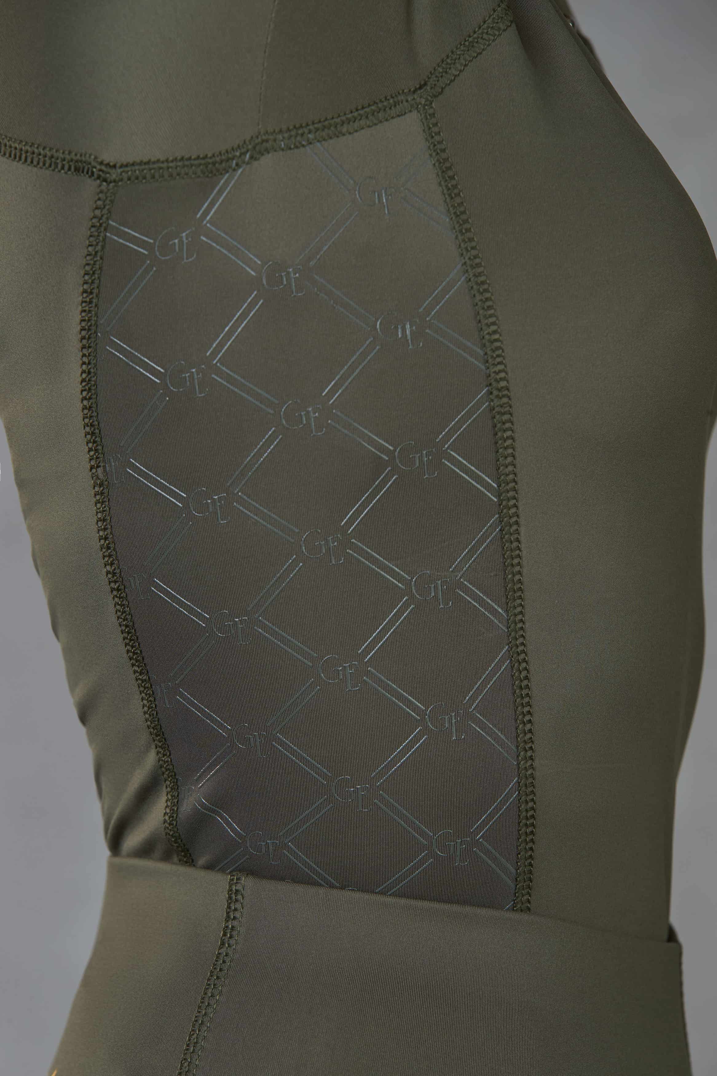 A view of the side panel on our long sleeved khaki base layer.
